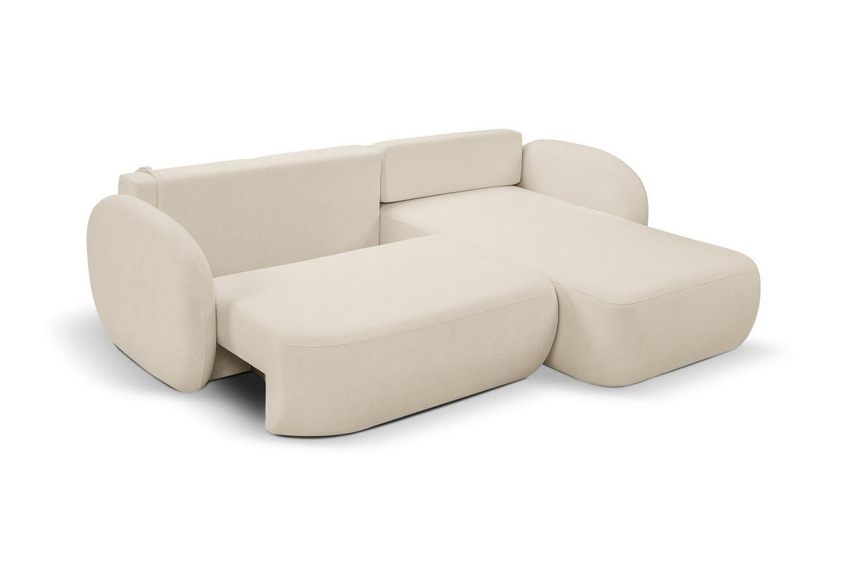 ECKSOFA AMICO R-S Creme Geflochtener Stoff mit Schlaffunktion - Creme, Holz (248/174cm) - MASSENO
