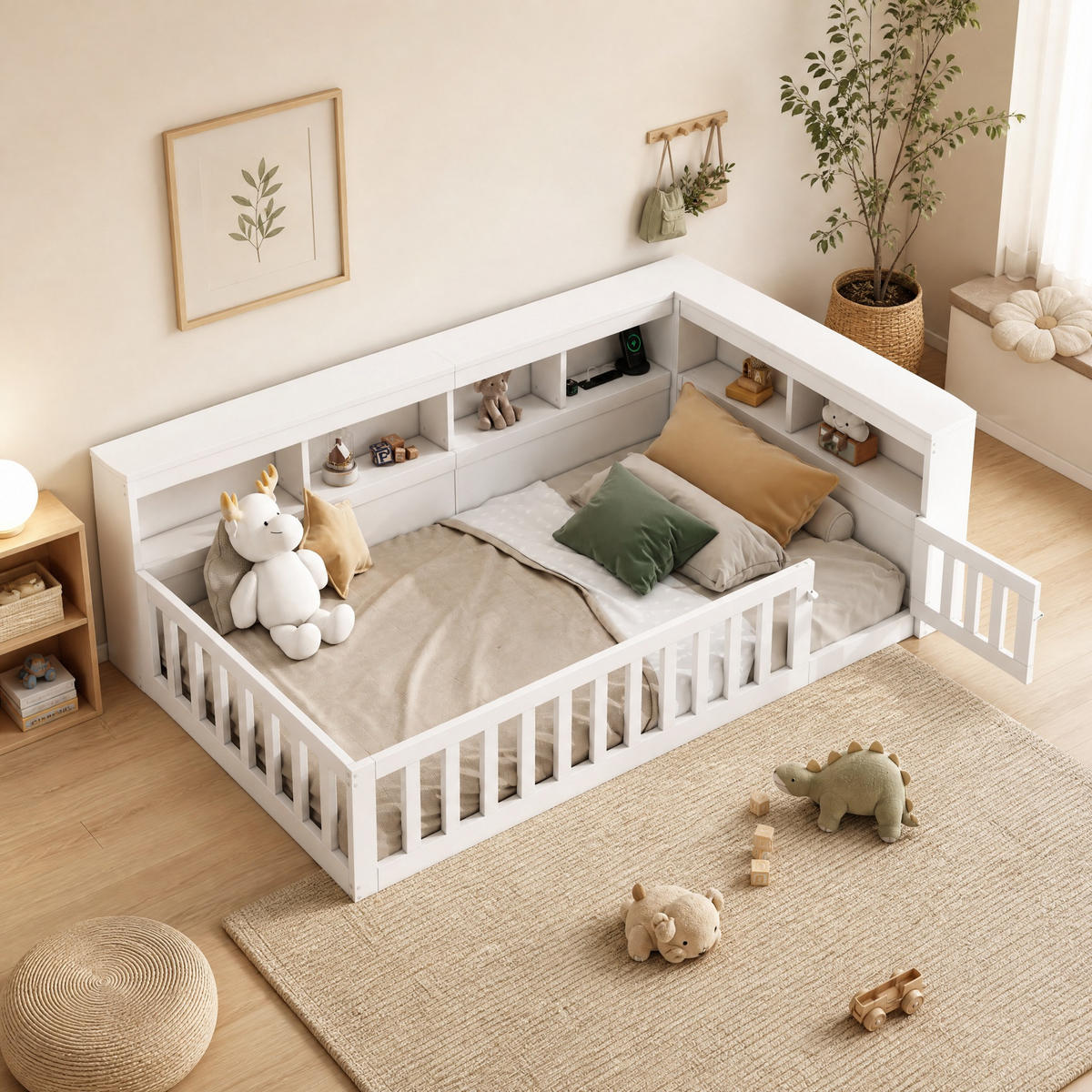 BETT 90/200 mit Ablagefach, Steckdose und USB in Weiß - Weiß, Holzwerkstoff (90/200cm) - EVRYAE
