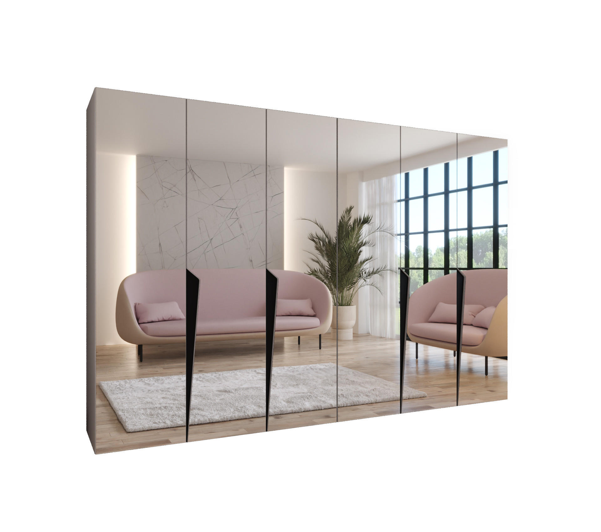 DREHTÜRENSCHRANK 202/300/52 6-türig - Beige/Schwarz, Holz/Metall (300/202/52cm) - Abiks Möbel