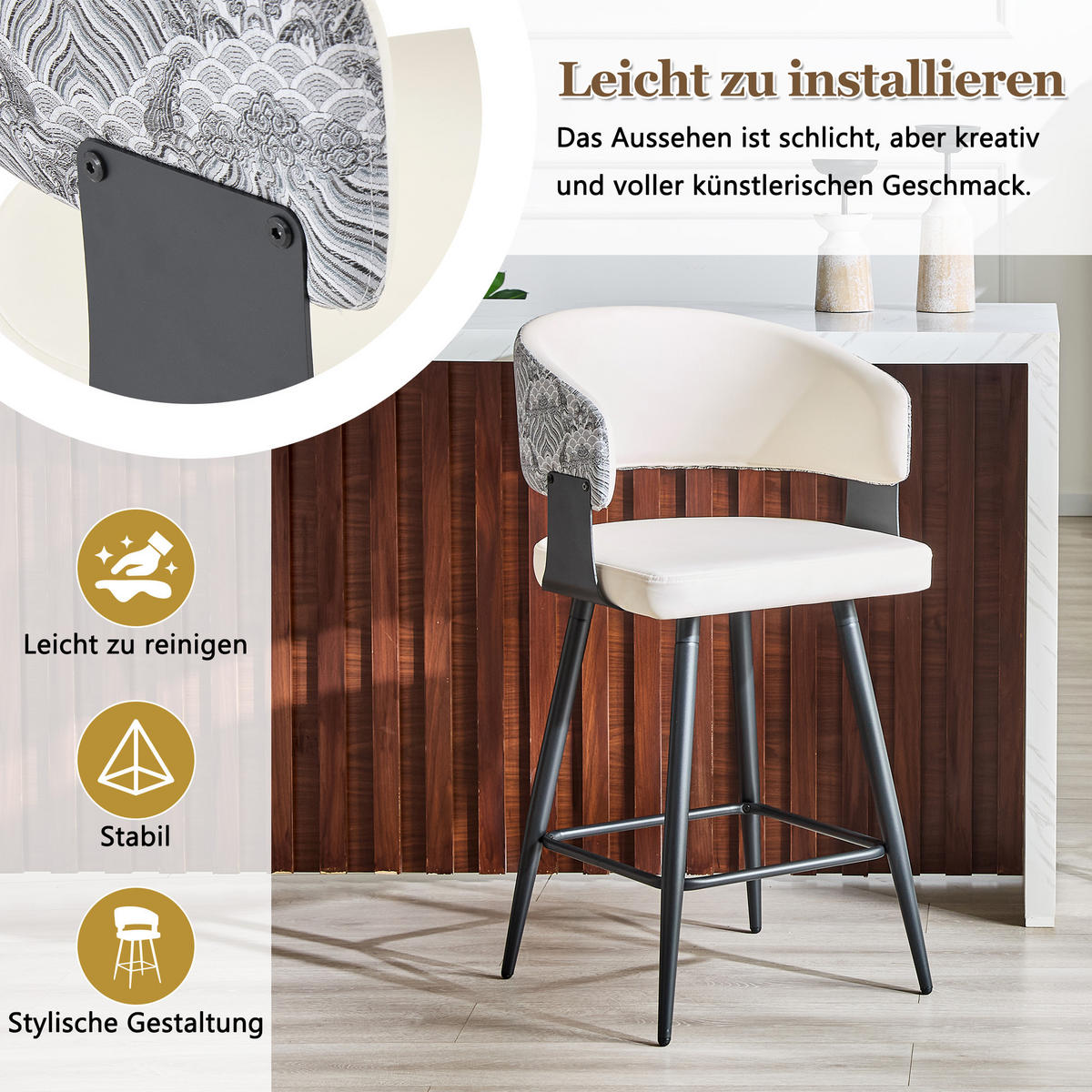BARHOCKER DE-36674 2er Set mit PU-Bezug und Metallgestell Creme - Creme, Metall (47/94.5/46cm) - ComfortXL