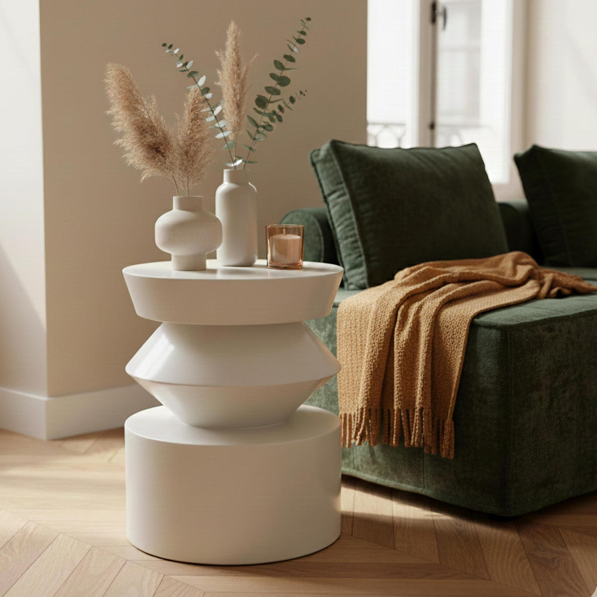 COUCHTISCH, Weiß - Weiß, Naturmaterialien (40/40/50cm) - Oviala