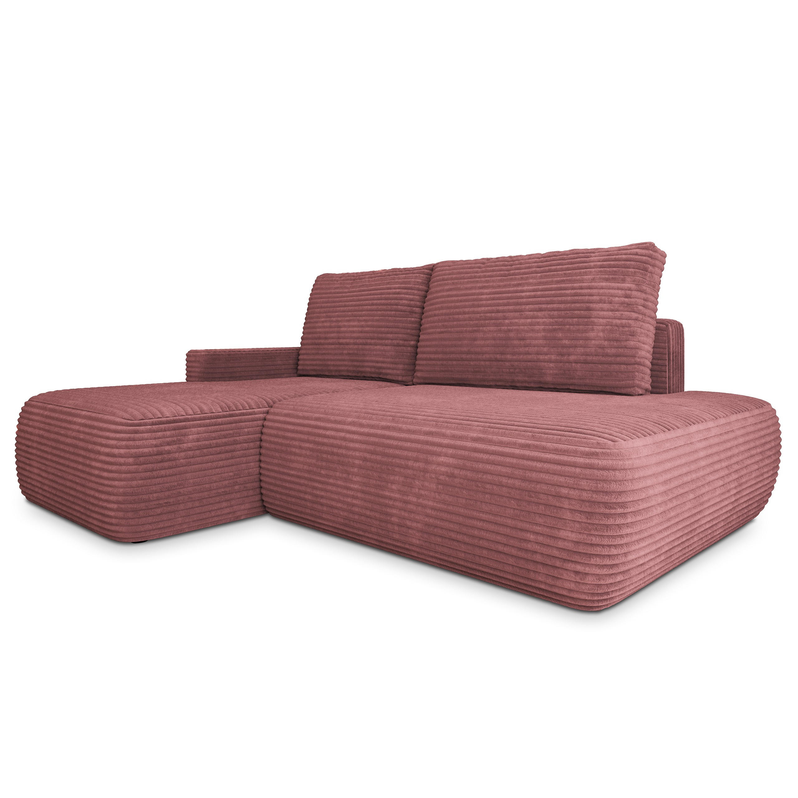 ECKSOFA AVINI T L-S Rosa Kordstoff mit Schlaffunktion - Rosa, Holzwerkstoff/Textil (277/160cm) - MASSENO