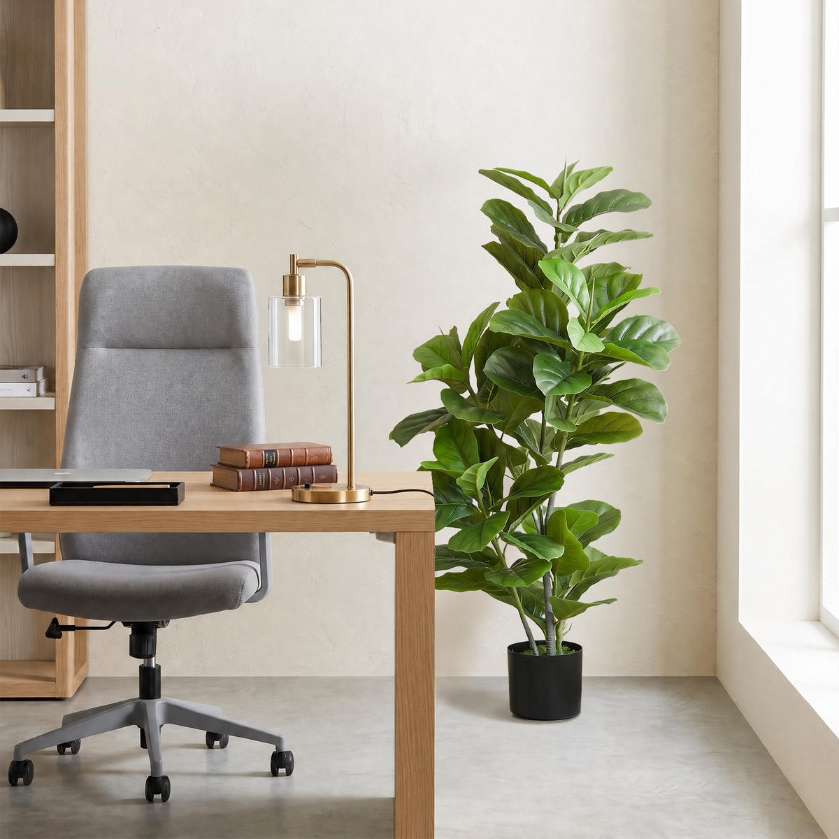 KUNSTPFLANZE, Künstliche Ficus-Pflanze 110 cm, mit Topf & Blättern, für Wohnzimmer, Grün - Multicolor, Kunststoff (110cm) - FORIOUS