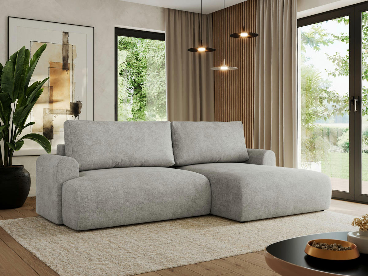 ECKSCHLAFSOFA TONO L Hellgrau Struktur - rechts - Hellgrau/Schwarz, Kunststoff/Textil (150/260cm) - MKS