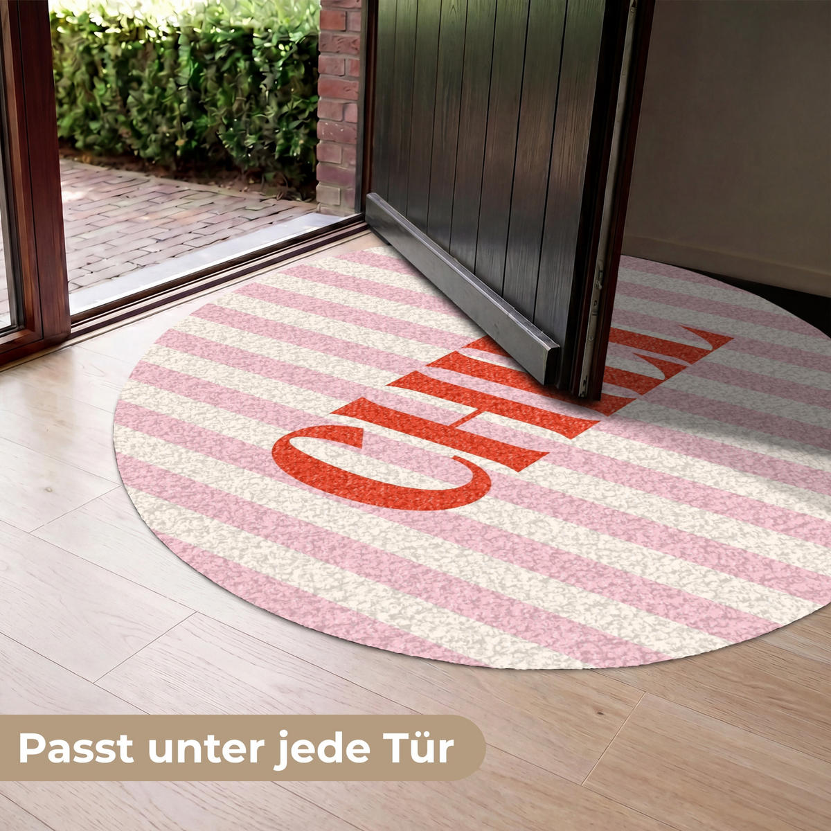 FUSSMATTE Zartrosa – Rot – Streifen – Chill 120x120 cm - Rosa, Kunststoff (120/0.4cm) - MuchoWow