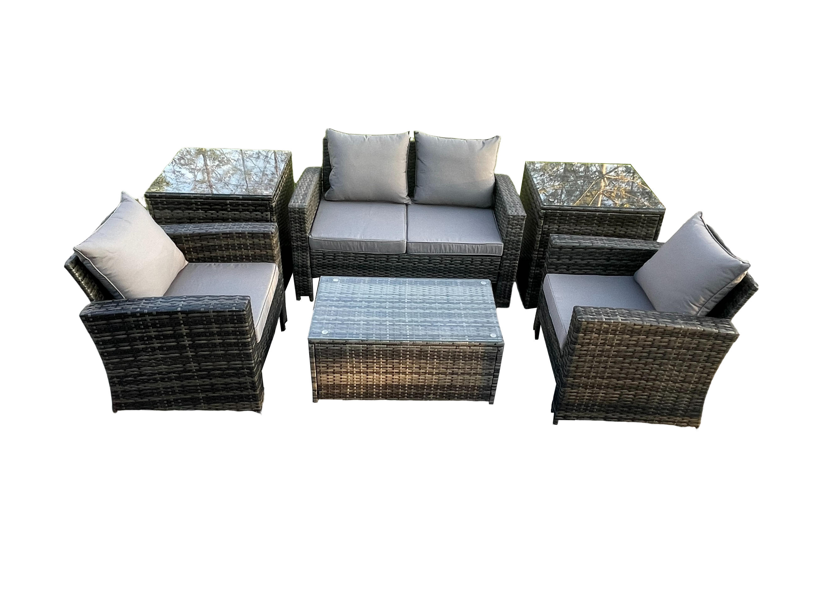 GARTENGARNITUR Polyrattan Dunkelgrau 9-Sitzer - Dunkelgrau, Metall - Fimous