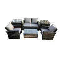 GARTENGARNITUR Polyrattan Dunkelgrau 9-Sitzer - Dunkelgrau, Metall - Fimous