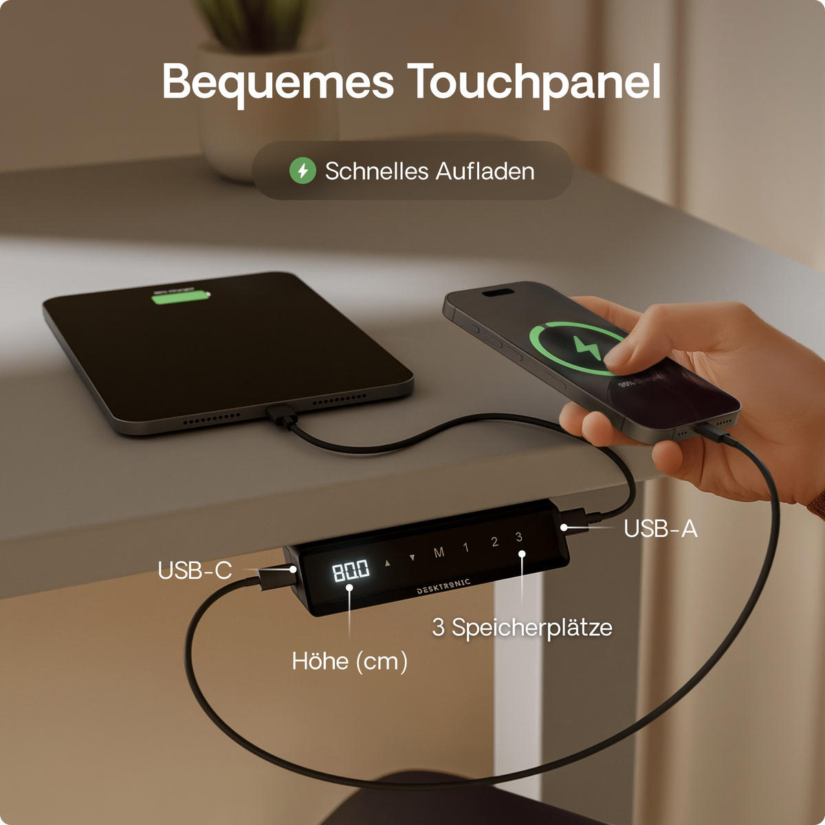 SCHREIBTISCH Elektrisch Höhenverstellbarer HomeOne 120x60cm Grau/Grau mit Memory-Funktion, Anti-Kollisions Technologie - Grau, Holzwerkstoff (60/120/72cm) - Desktronic