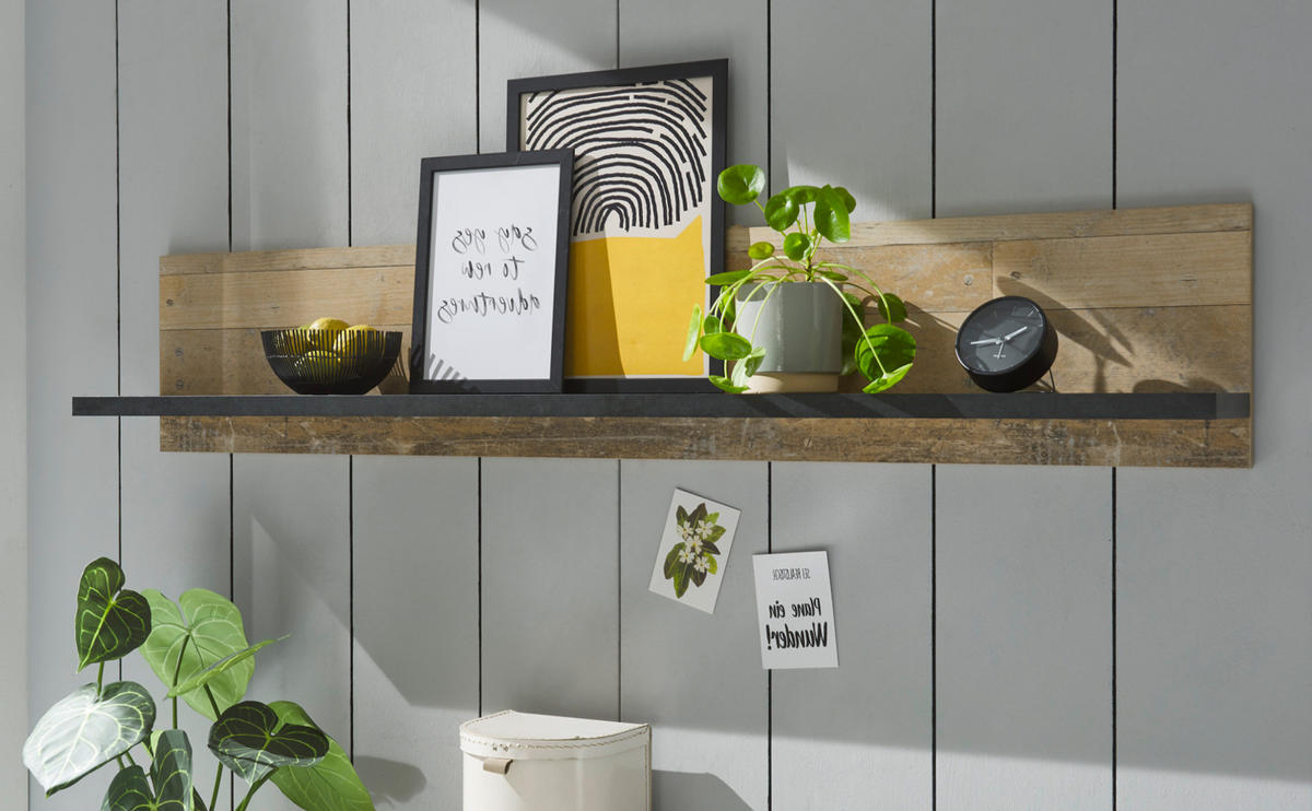 WANDREGAL Used Wood hell, anthrazit, Gewürzregal 160 cm - Anthrazit/Naturfarben, Holzwerkstoff/Metall (160/30/21cm) - Furn.Design