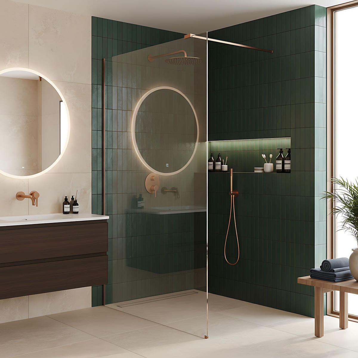 DUSCHWAND Rea Flexi Transparent / Brush Copper 90 - Kupferfarben, Glas (120/90/195cm) - REA
