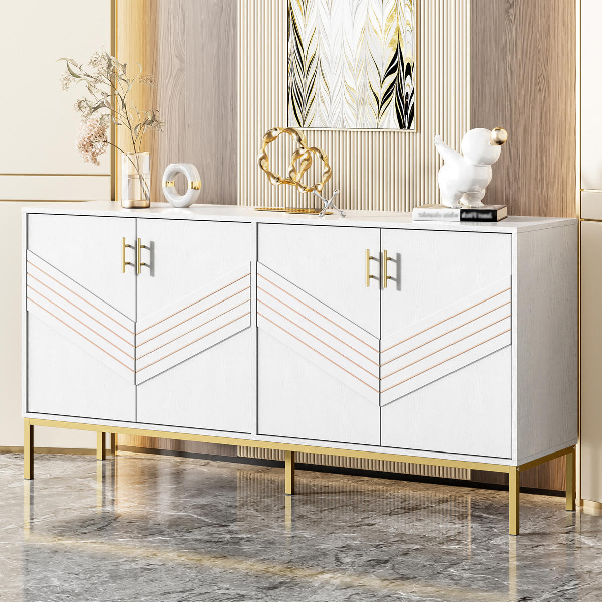 SIDEBOARD 160/40/80,5 cm in Weiß mit 4 Türen und verstellbaren Einlegeböden - Weiß, Holzwerkstoff (40/80.5/160cm) - Flora Grace