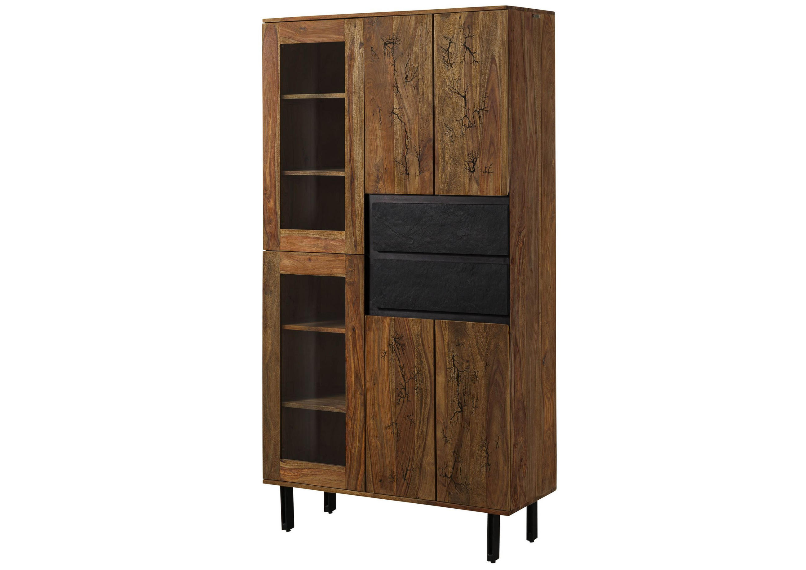 VITRINE Sheesham 100x40x190 natur unbehandelt LICHTENBERG #106 - Braun, Holz (100/190/40cm) - Massivmoebel24