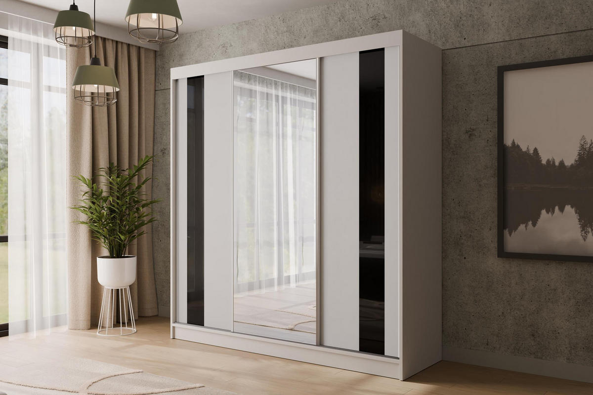 KLEIDERSCHRANK mit Spiegel V2-VITA 215x200 cm - Weiß - Weiß, Holzwerkstoff (200/215/61cm) - ALTDECOR