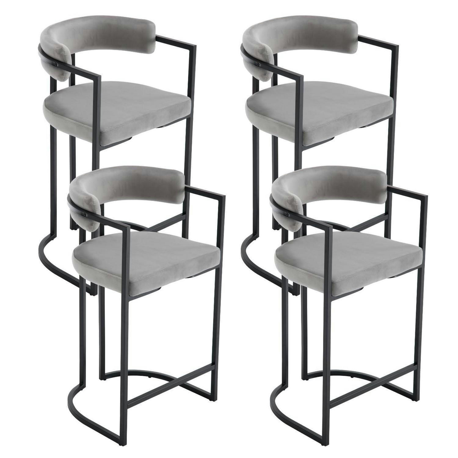 BARHOCKER 4er Set Samt Grau mit Metallgestell - Grau, Textil (52/91/49.5cm)