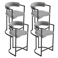 BARHOCKER 4er Set Samt Grau mit Metallgestell - Grau, Textil (52/91/49.5cm)