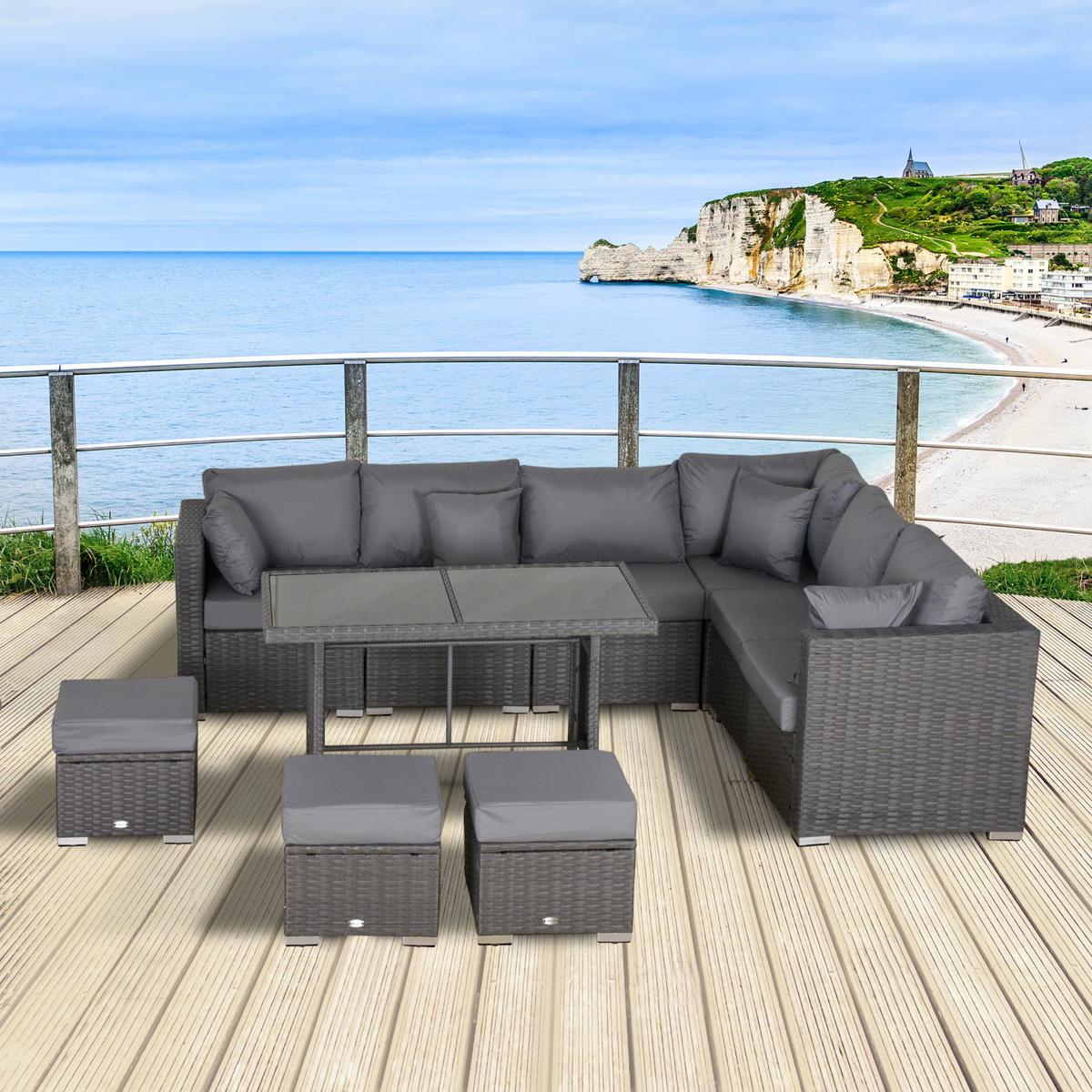 GARTENMÖBEL Set, Stahlrahmen, Dunkelgrau - Dunkelgrau, Metall - Outsunny