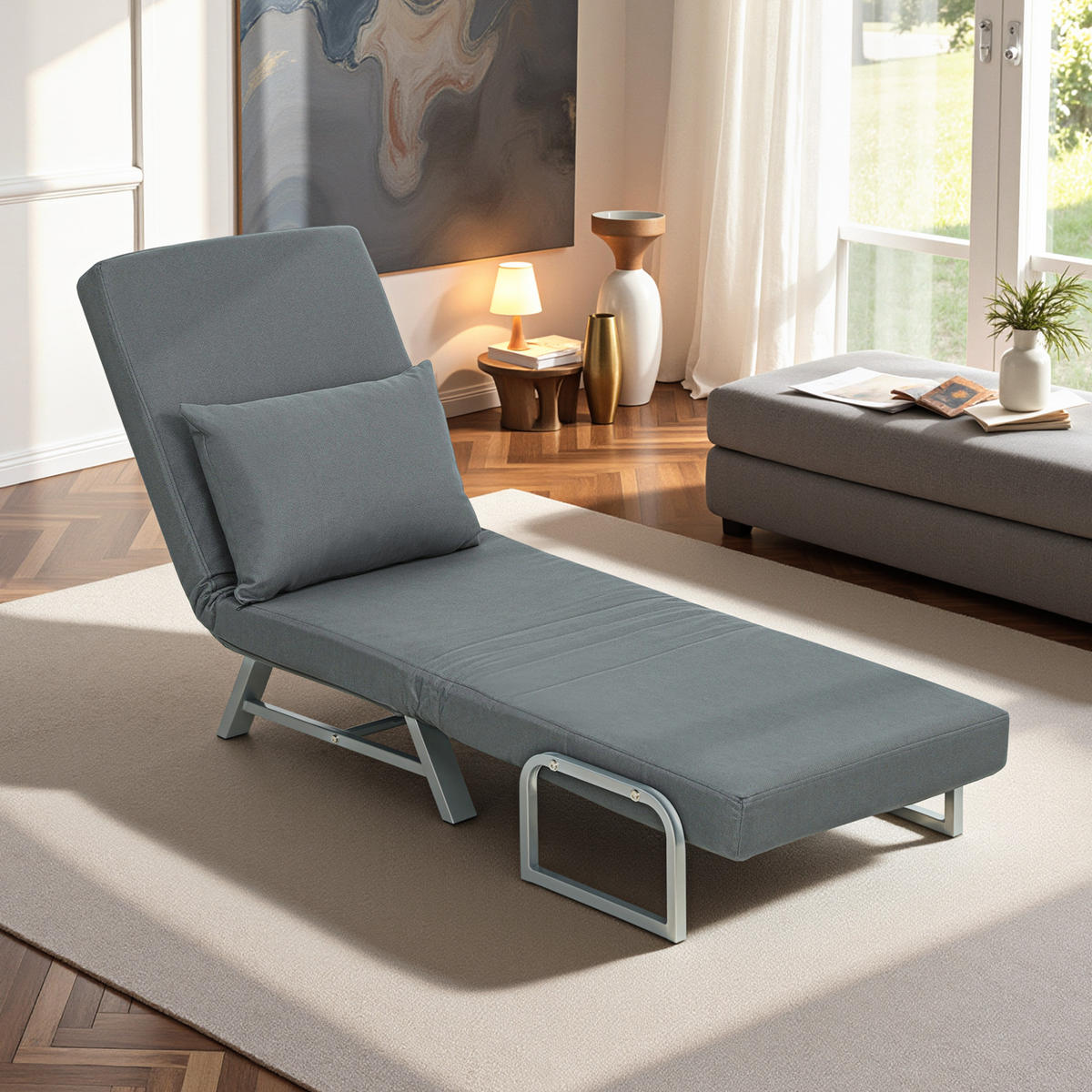SCHLAFSESSEL Polyester Stahl Dunkelgrau - Dunkelgrau/Silberfarben, Textil/Metall (73/81/78cm) - HOMCOM