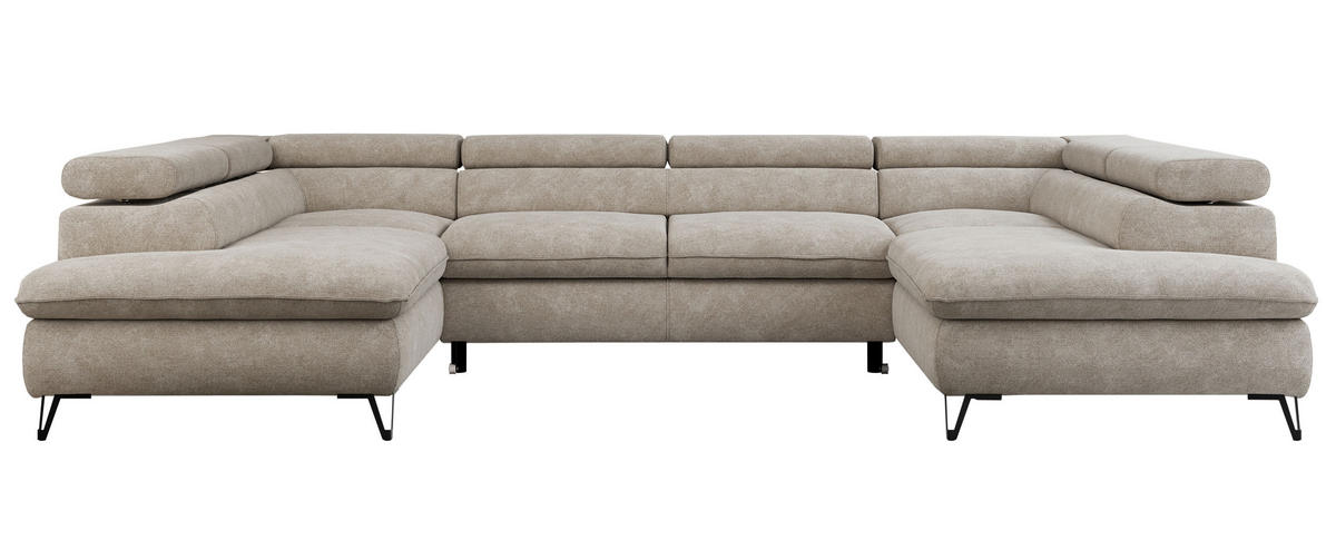 WOHNLANDSCHAFT PETER U Struktur Beige - Beige/Schwarz, Textil/Metall (346/76/208cm) - MKS