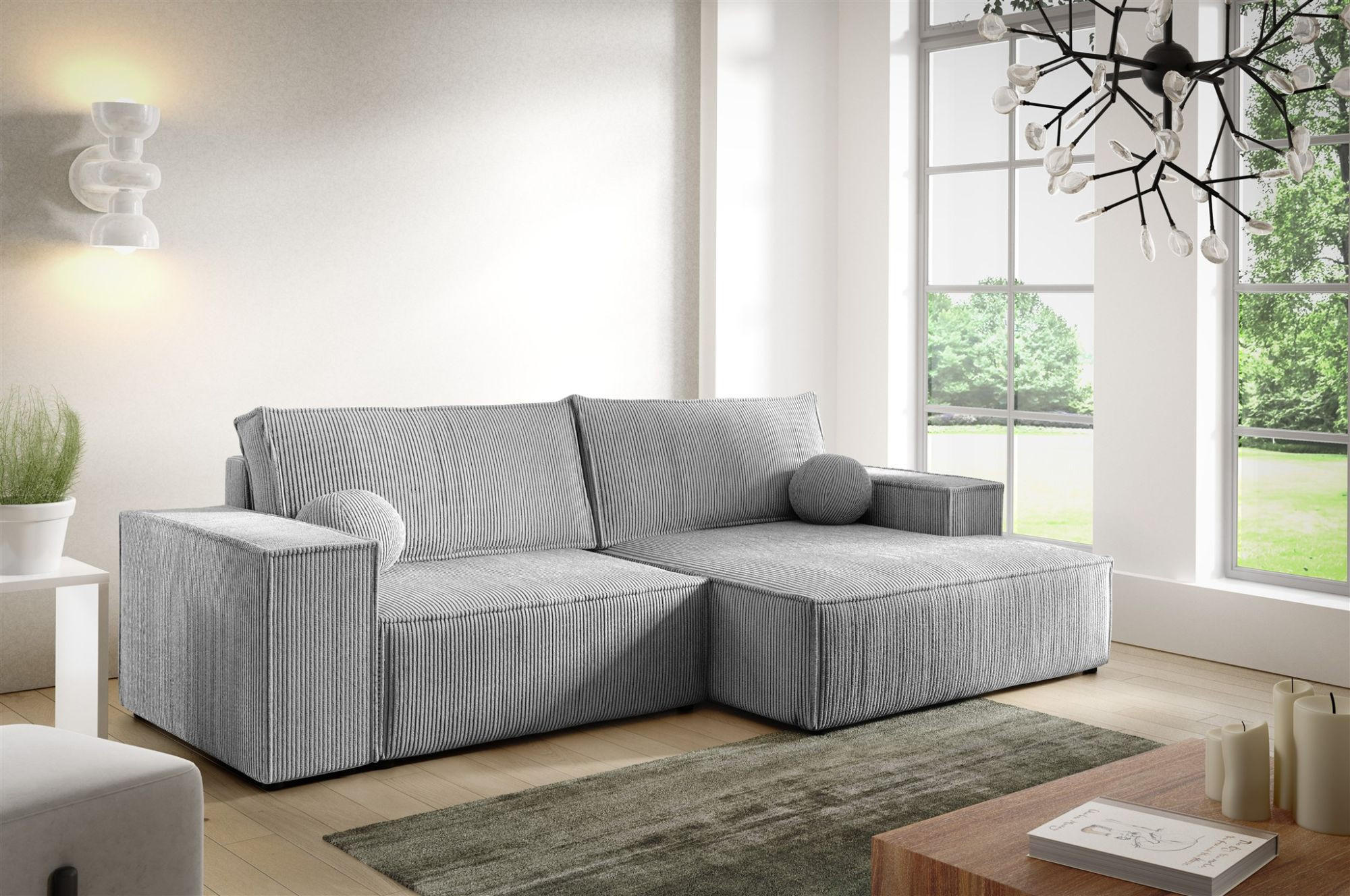 ECKSOFA Corunia Xs - Blaugrau, Holzwerkstoff/Textil (255/148cm) - Fun Möbel