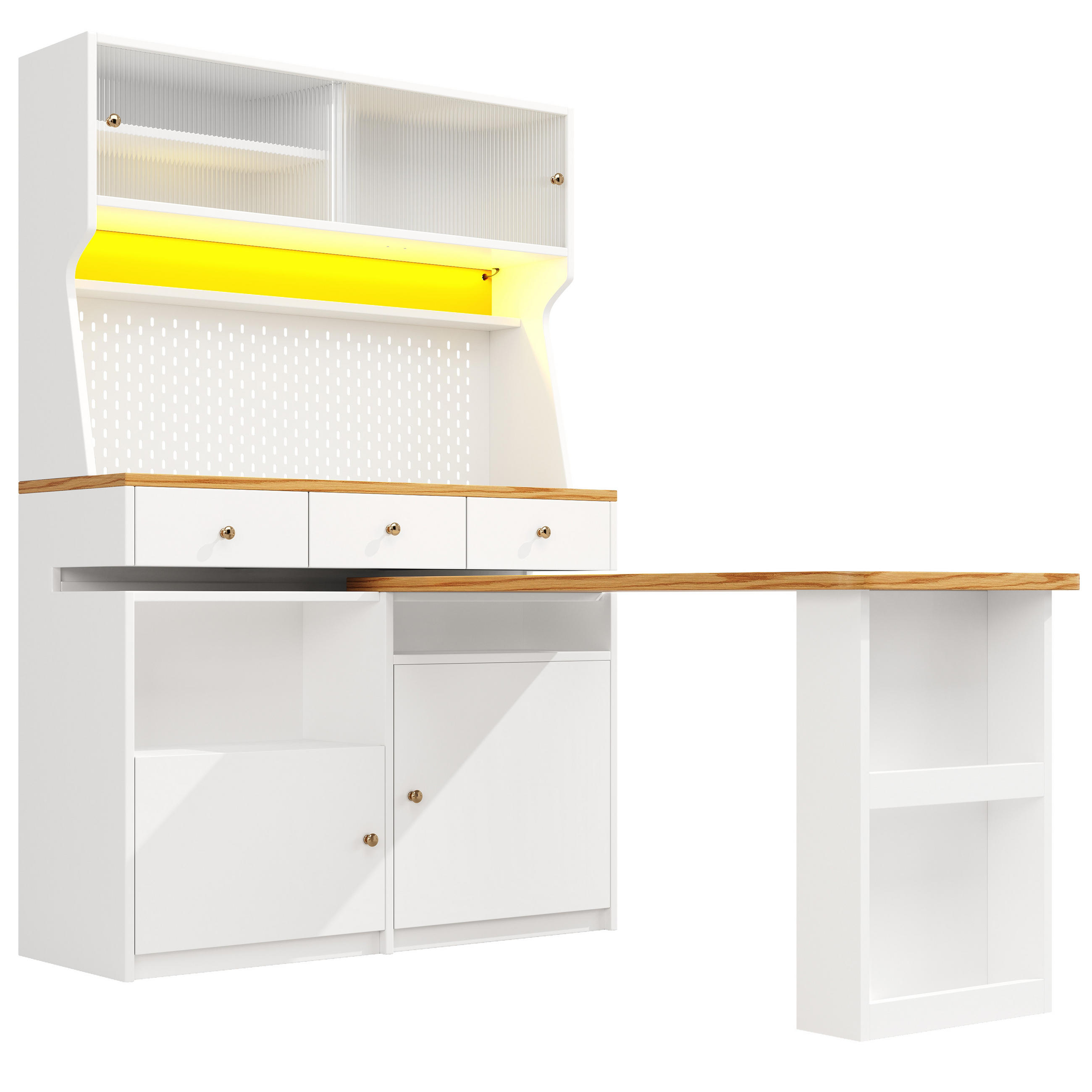 HIGHBOARD DE-38381 137/45/178 cm mit Schreibtisch und LED-Beleuchtung Weiß - Weiß, Holzwerkstoff (74/137/177.7cm) - ComfortXL