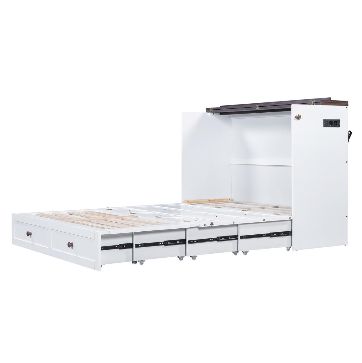 SCHRANKBETT 140/200 cm weiß mit Schubladen und Regal, umbaubar - Weiß, Holz (140/200cm) - OKWISH