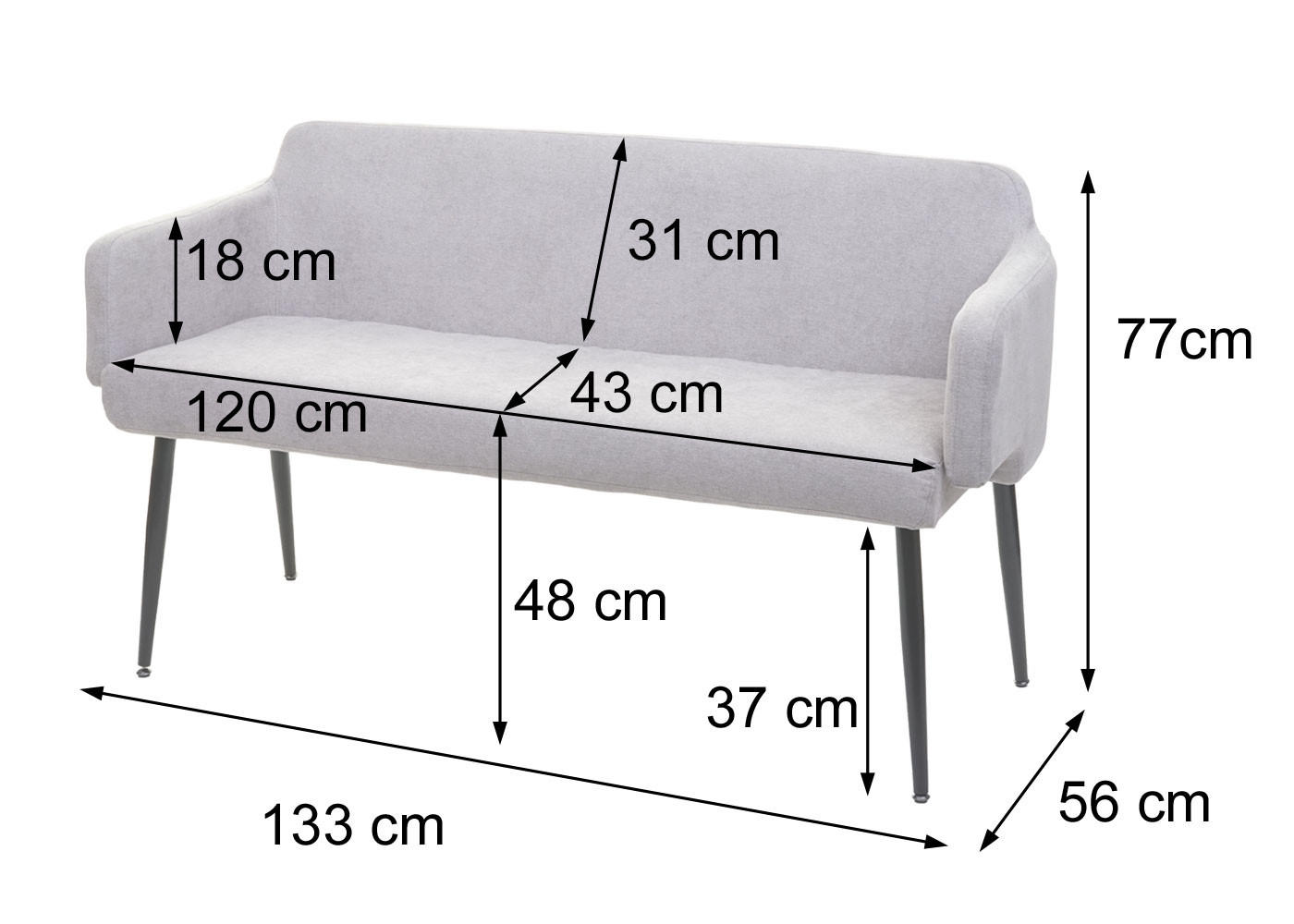 SITZBANK Cremeweiß, Schwarz - Schwarz/Weiß, Textil (133/77/56cm) - MCW