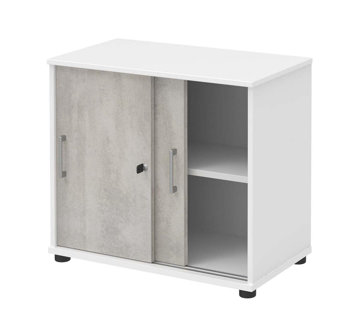 SCHIEBETÜRENSCHRANK - Weiß / Beton - Grau, Holzwerkstoff (80.4/74/42.5cm) - Röhr