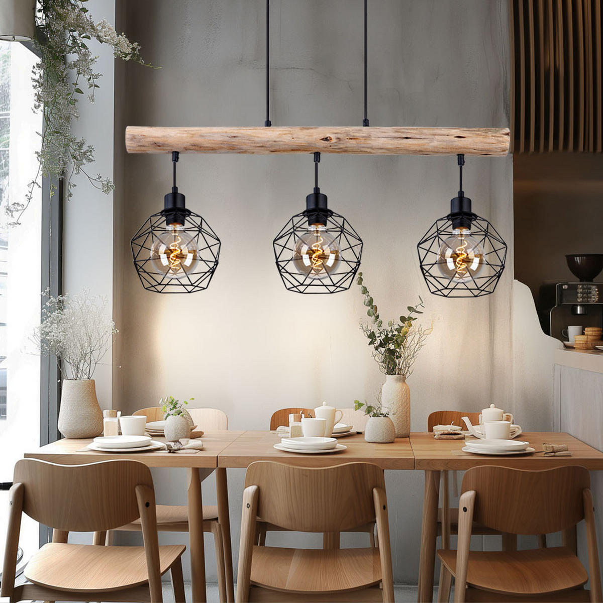 HÄNGELEUCHTE Holz Braun Metall Schwarz - Braun, Holz (76/18/120cm) - Globo Lighting