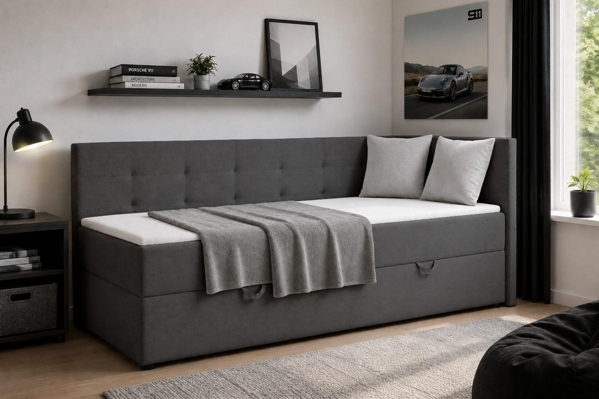 BOXBETT FAVIO 100/200 in Velours Anthrazit H3 - Anthrazit, Holz/Holzwerkstoff (100/200cm) - Deine Möbel 24