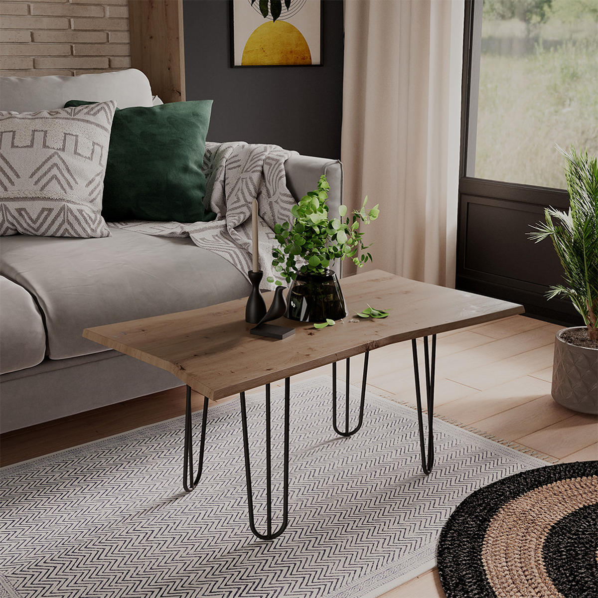 COUCHTISCH Yan Artisan 90 x 50 cm - Hellgrau, Holzwerkstoff (50/90/40cm) - Vicco