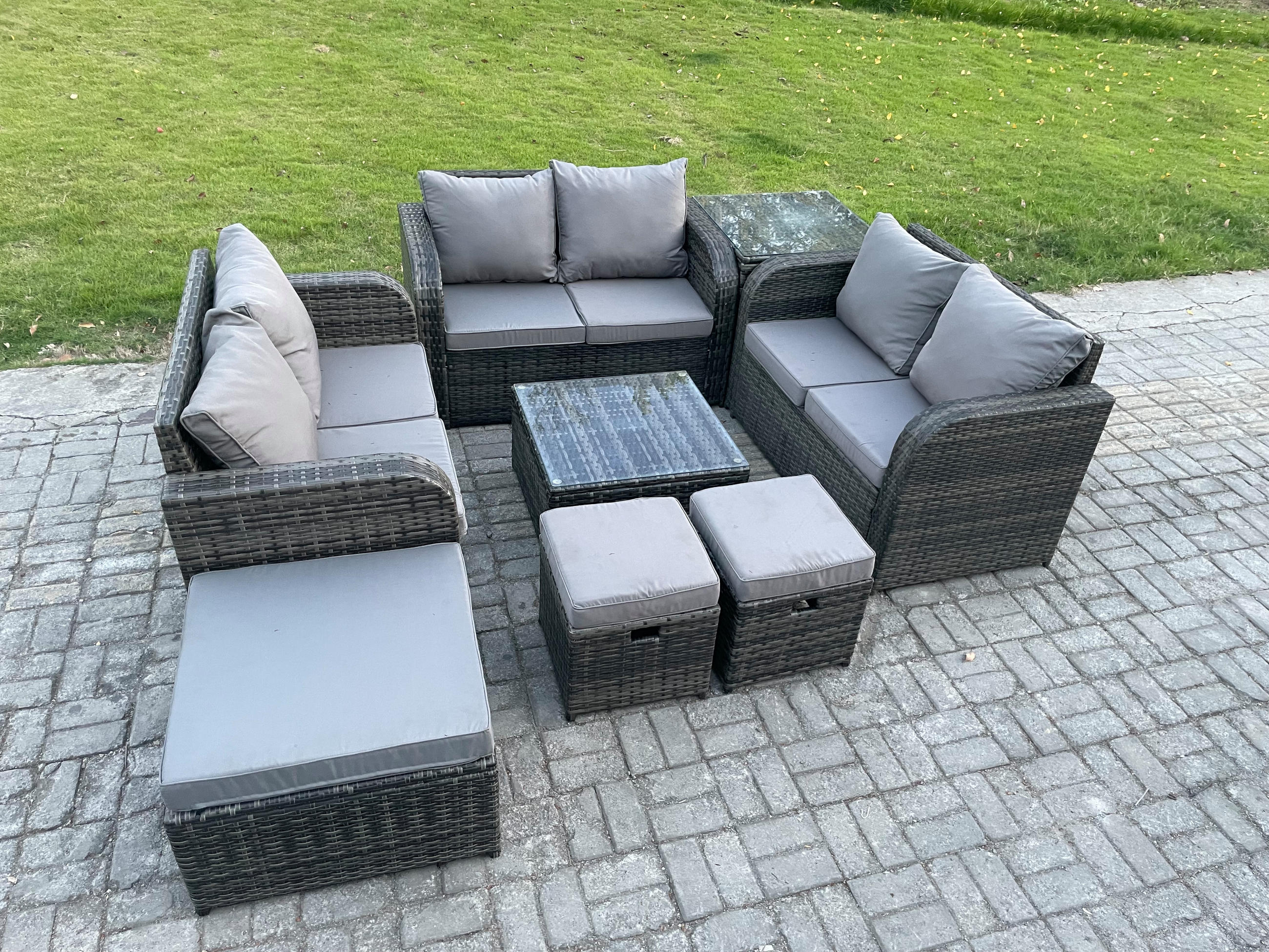 Thumbnail - Fimous Gartenmöbelgarnitur, Dunkelgrau, Metall, 9-Sitzer, Loungemöbel, Gartenlounge-Sets