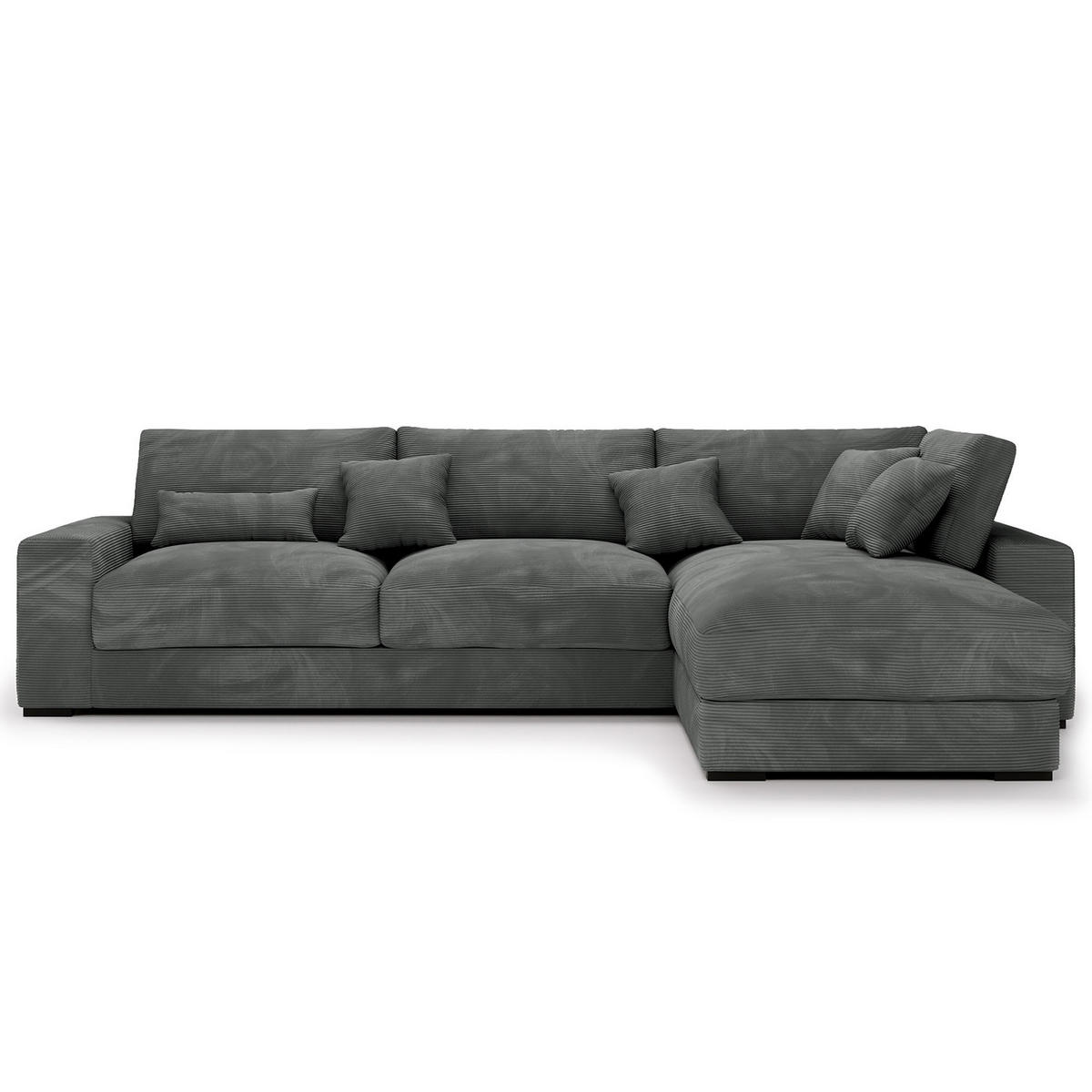 ECKSOFA mit Longchair - Schwarz/Graphitfarben, Kunststoff/Textil (340/205cm) - home24