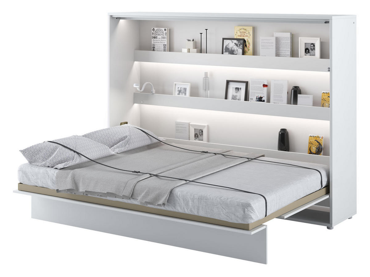 SCHRANKBETT Bed-Concept BC-04 140x200 mit LED-Lampe und LED Beleuchtung - Weiß Hochglanz/Grau, Holz/Holzwerkstoff (140/200cm) - MIRJAN24