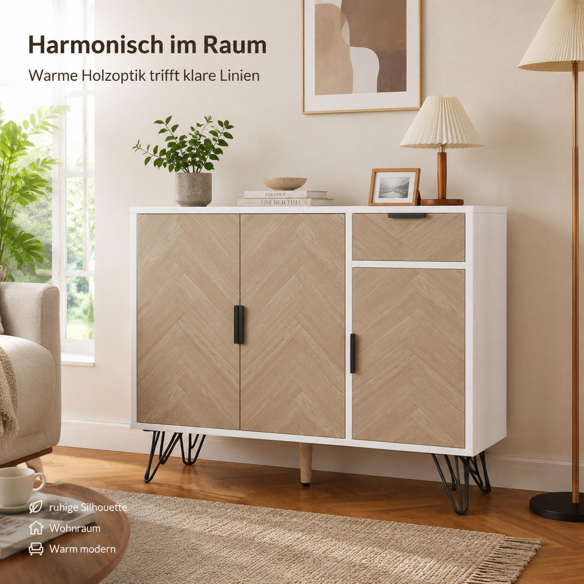 SIDEBOARD 90/30/71,5 cm z MDF a dřevotřísky, bílá v dekoru dřeva - přírodní, kompozitní dřevo (30/71.5/90cm) - Modenvie