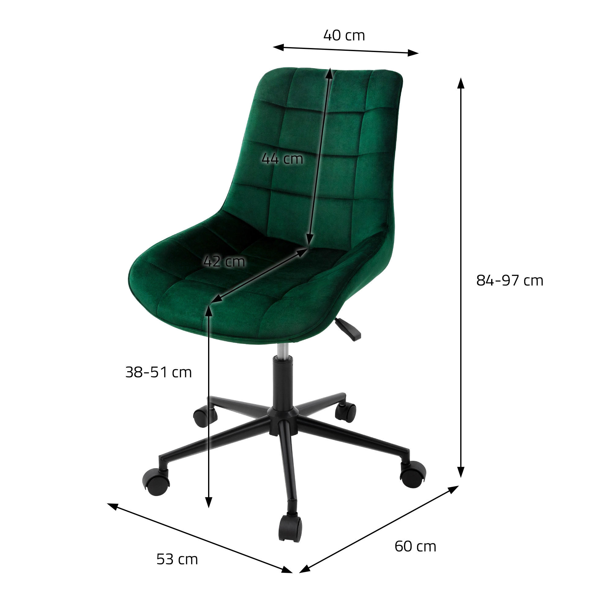 Thumbnail - Ml-Design Bürostuhl, Grün, Metall, 53x97x60 cm, Arbeitszimmer, Bürostühle, Drehstühle