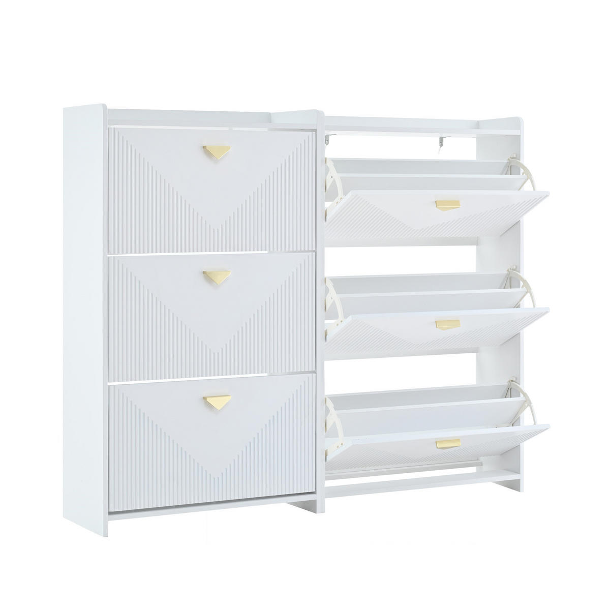SCHUHSCHRANK aus MDF 140x30x120cm in Weiß mit 3 Klapptüren - Weiß, Holzwerkstoff (140/120/30cm) - Modfu