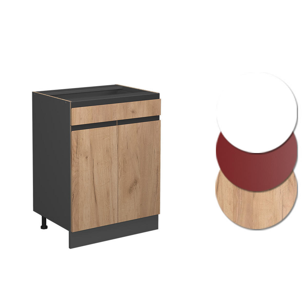 KÜCHENUNTERSCHRANK R-Line Goldkraft Eiche 60 cm J-Shape mit Schublade ohne AP - Anthrazit/Eiche Wotan, Holzwerkstoff (60/81.6/46cm) - Vicco