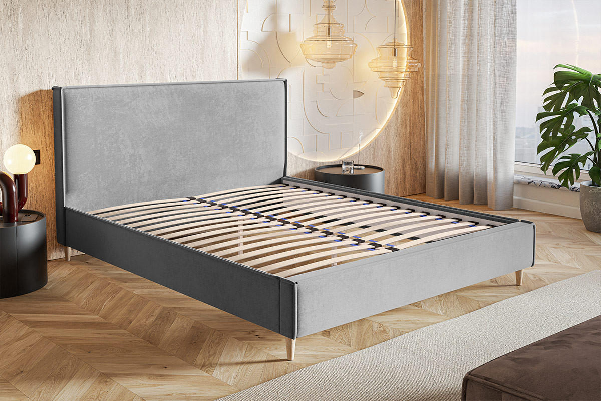 BETT Grau LUXO 8 Gepolstert Auf Hohen Beinen 120x200 cm - Grau, Textil (120/200cm) - Sepro Meble