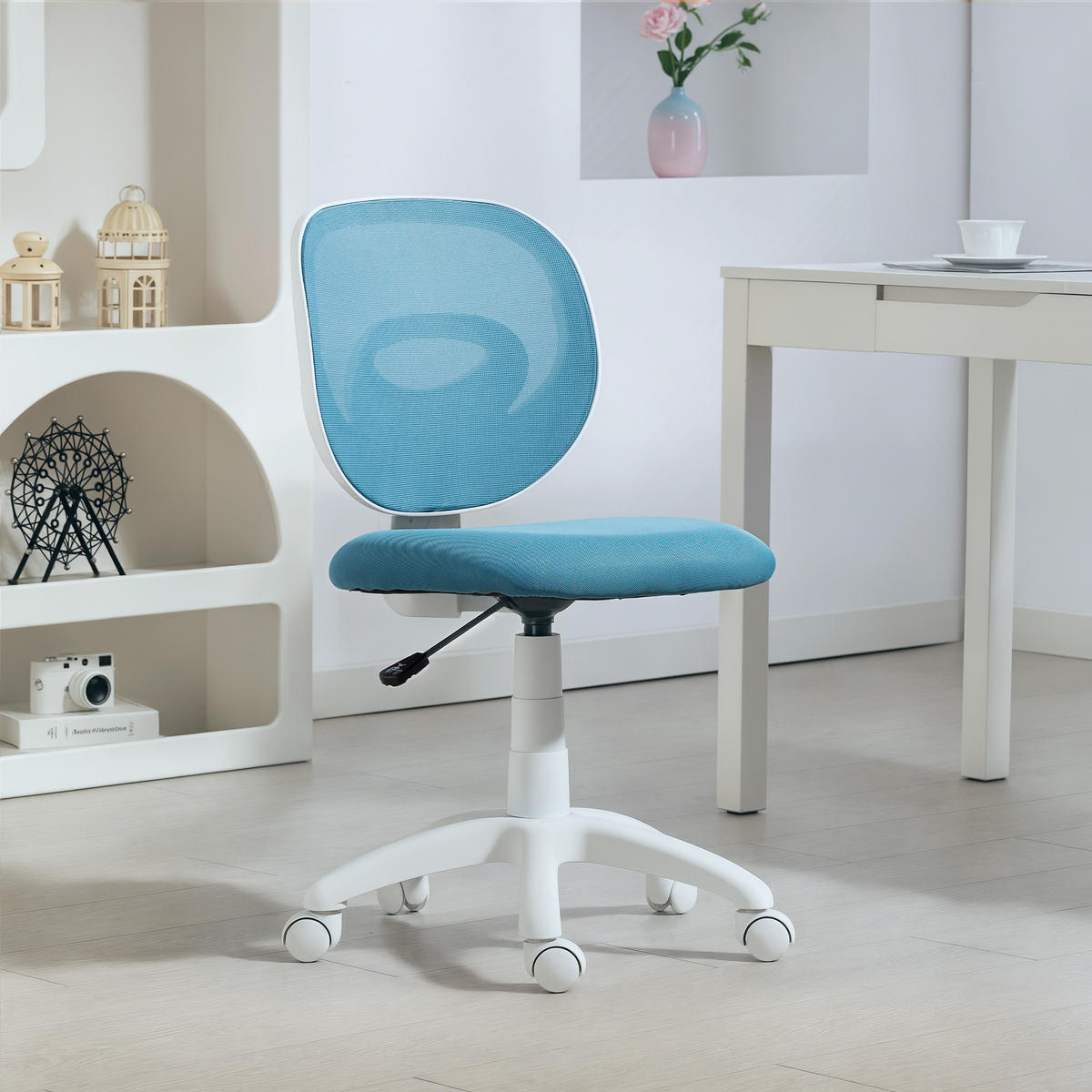 BÜROSTUHL Ergonomischer Schreibtischstuhl mit C-förmiger Rückenstütze, Blau - Blau/Weiß, Kunststoff/Textil (53/89/59.5cm) - HOMCOM