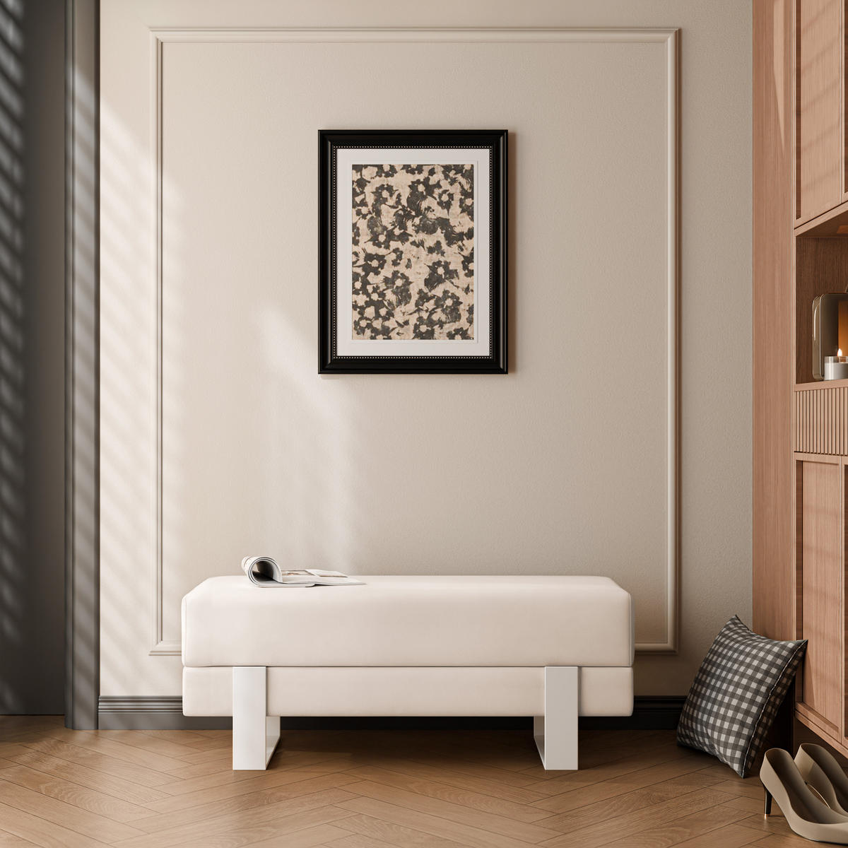 POLSTERBANK RIVA 80 cm Weiß / Creme ,Metallgestell - Creme, Metall (80/47/35cm) - Idohome
