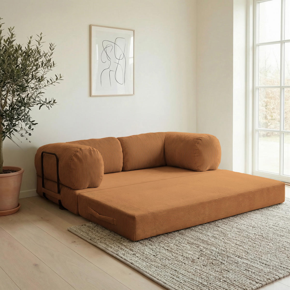 SCHAUMSTOFFSOFA MUNO, ausziehbar, Orange - Orange, Kunststoff/Textil (200/86/62cm) - Idohome