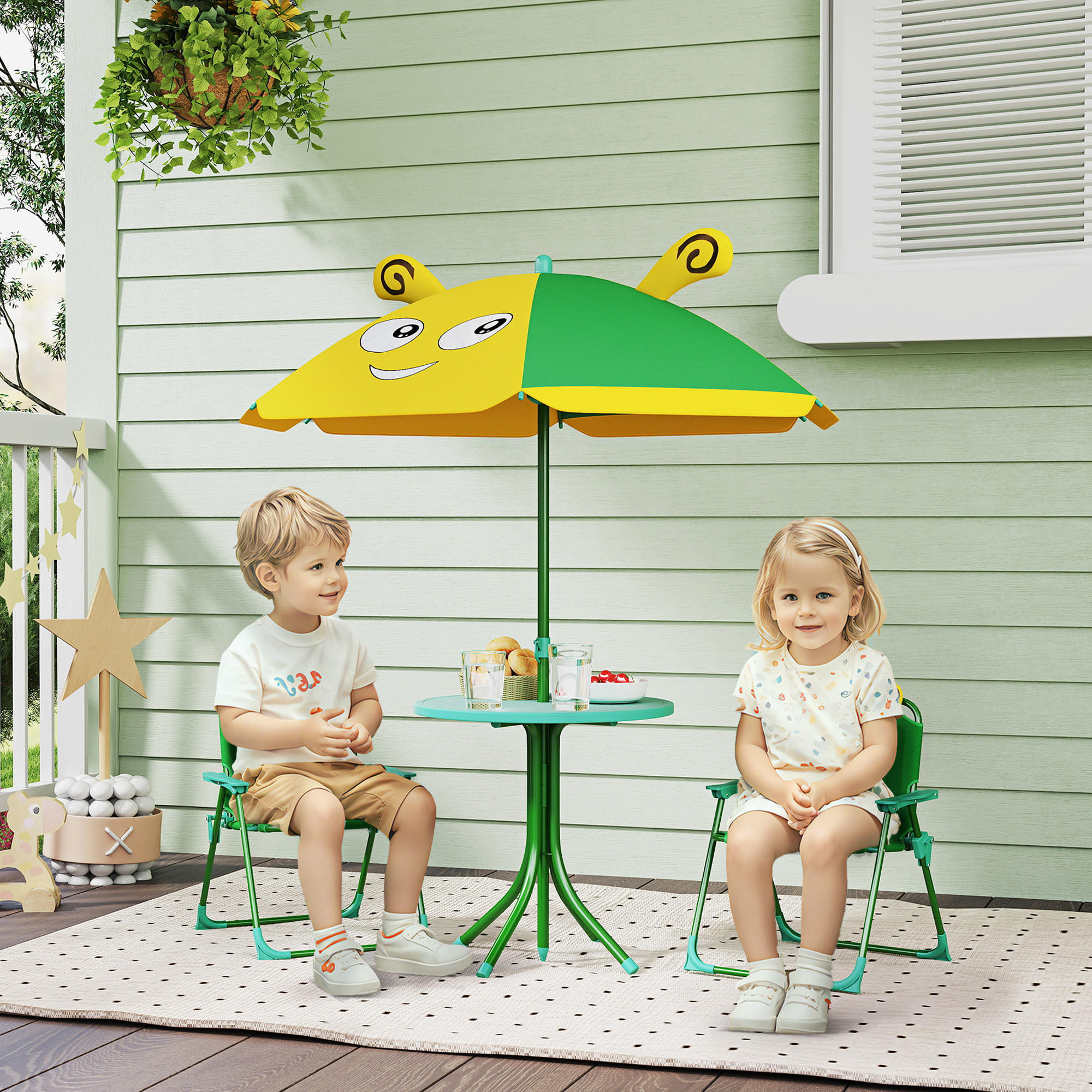 KINDERSITZGRUPPE, Grün, Stahl, Polyester - Grün, Metall - AIYAPLAY