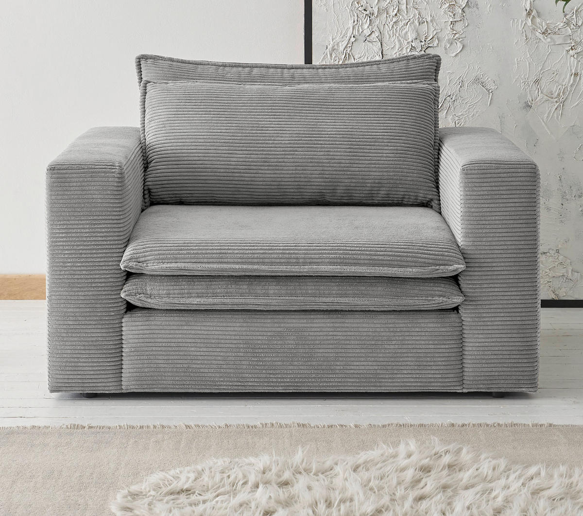 LOVESEAT hellgrau Cord, Loungesessel 125 cm - Beige/Hellgrau, Holz/Kunststoff (125/83/91cm) - Furn.Design