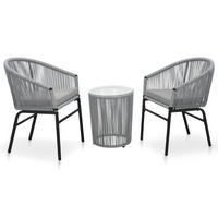 BISTROSET mit 2 Sessel und Kissen, aus PE-Rattan, in Grau, 3-teiliges Set - Grau, Kunststoff - vidaXL