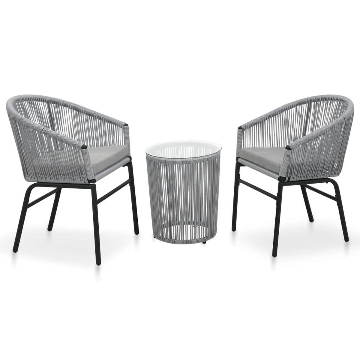 BISTROSET mit 2 Sessel und Kissen, aus PE-Rattan, in Grau, 3-teiliges Set - Grau, Kunststoff - vidaXL