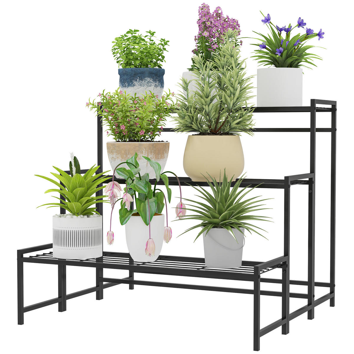 BLUMENTOPFSTÄNDER DE-05464 3 Stufen, Gitterböden Schwarz - Schwarz, Metall (70/66/75cm) - ComfortXL