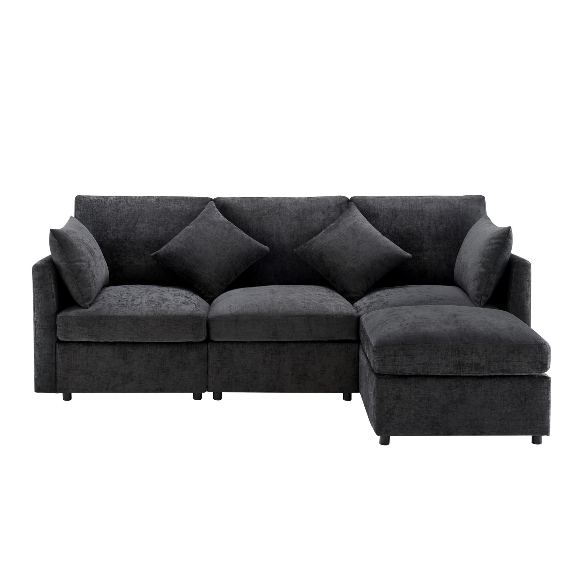 ECKSOFA 216/161/81 cm grau aus Chenille modular mit Hocker - Grau, Textil (161/216cm) - OKMYHOME