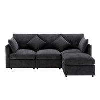 ECKSOFA 216/161/81 cm grau aus Chenille modular mit Hocker - Grau, Textil (161/216cm) - OKMYHOME