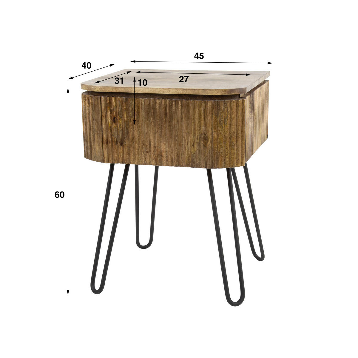 NACHTTISCH Wave Braun|Schwarz 40/45/60 cm - Braun, Holz (45/60/40cm) - Hoyz Collection