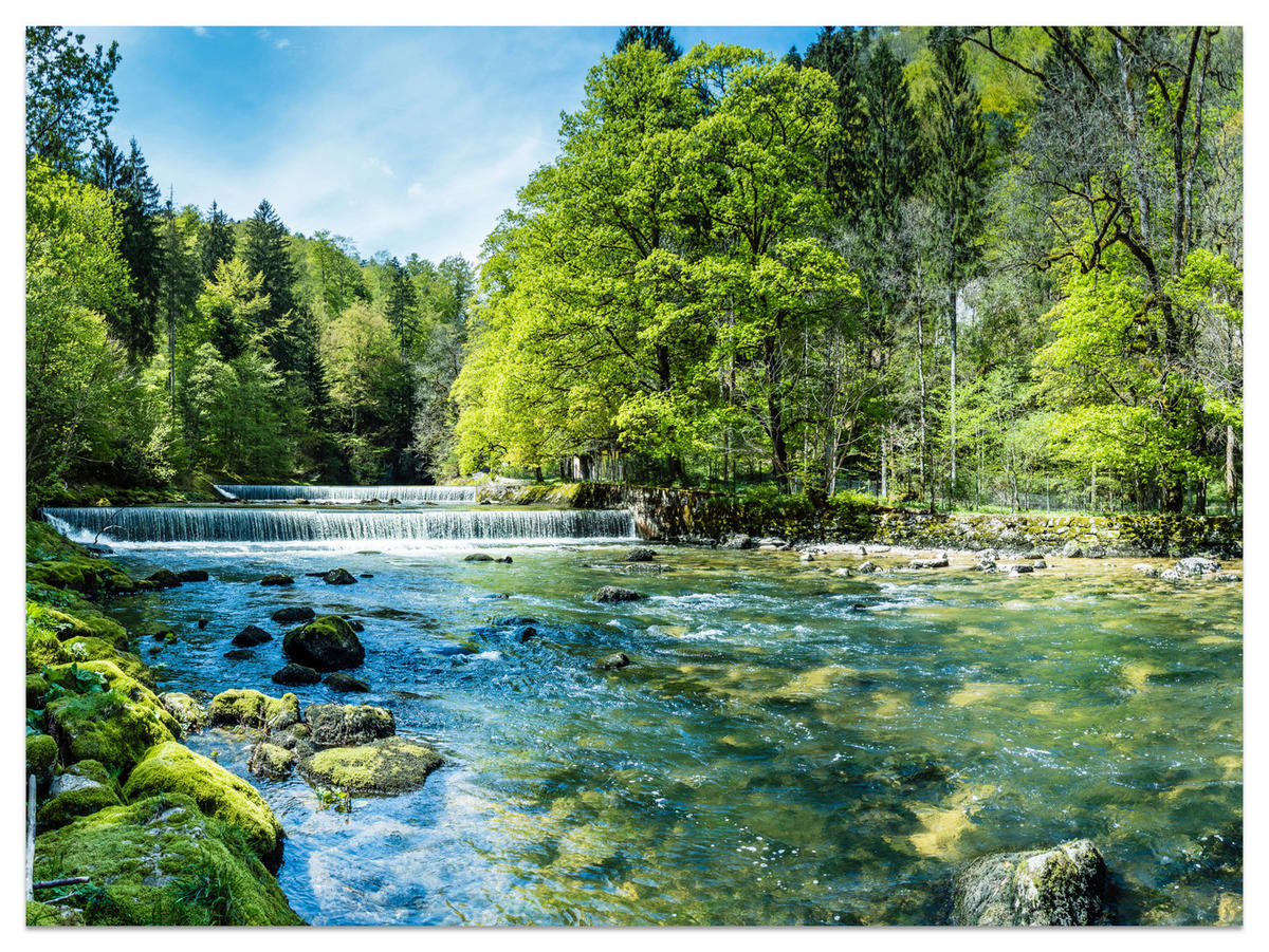 FOTOTAPETE für Wohnzimmer Landschaft Steinerne Fluss Wald Bäum 350x256 - Türkis/Blau, Papier (350/256cm) - Muralo